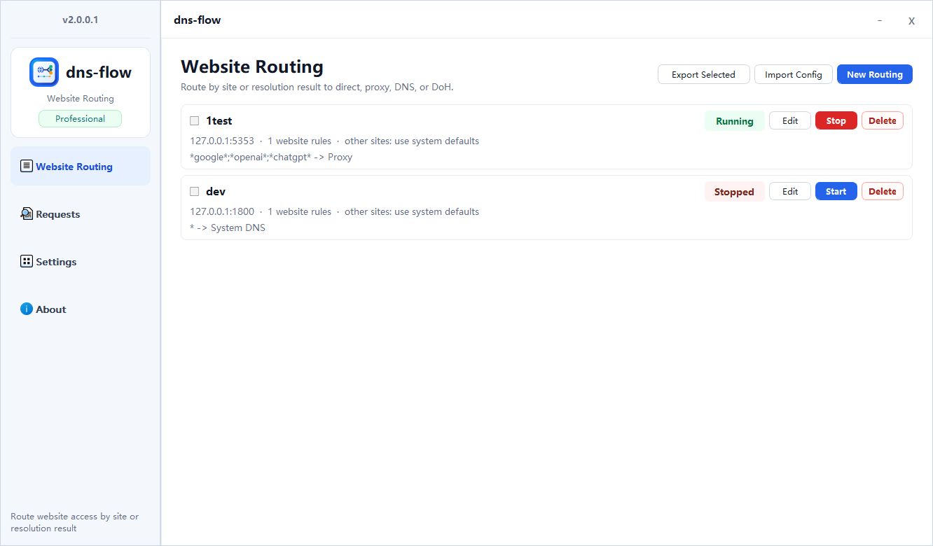 dns-flow website routing screen